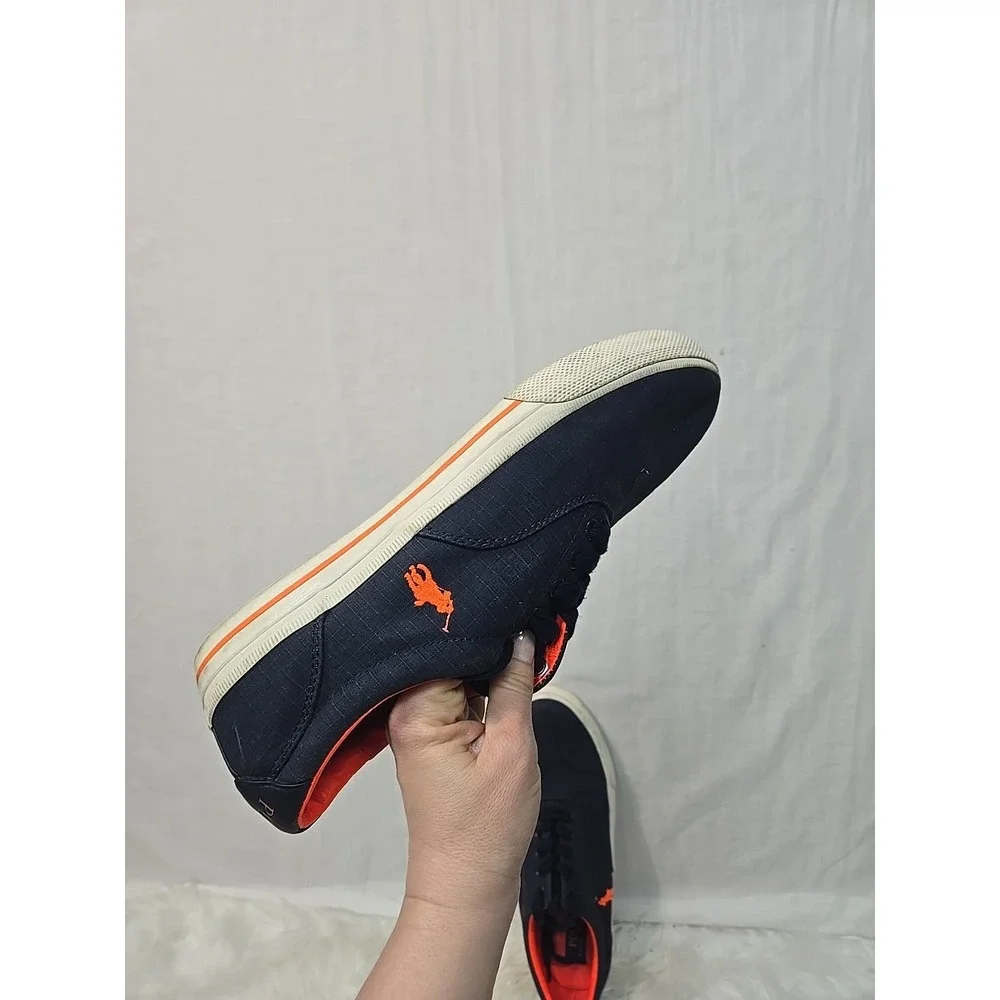 Polo Ralph Lauren Vaughn Navy Ripstop Leather Fashion Sneakers Men's 11D Orange‎